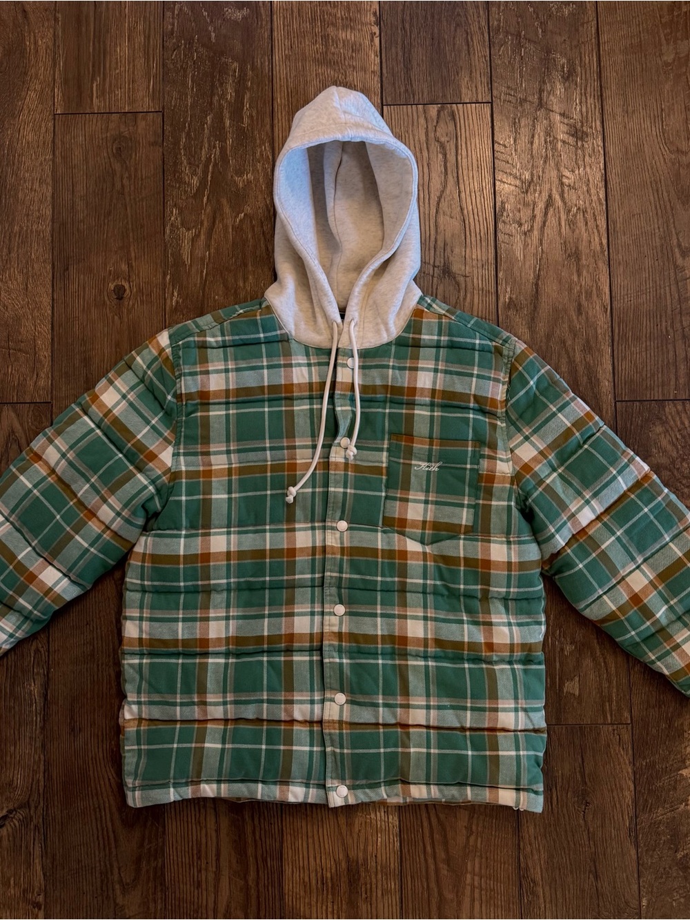 KITH GREEN PLAID SNAP BUTTOM HOODIE JACKET Men’s Medium RARE